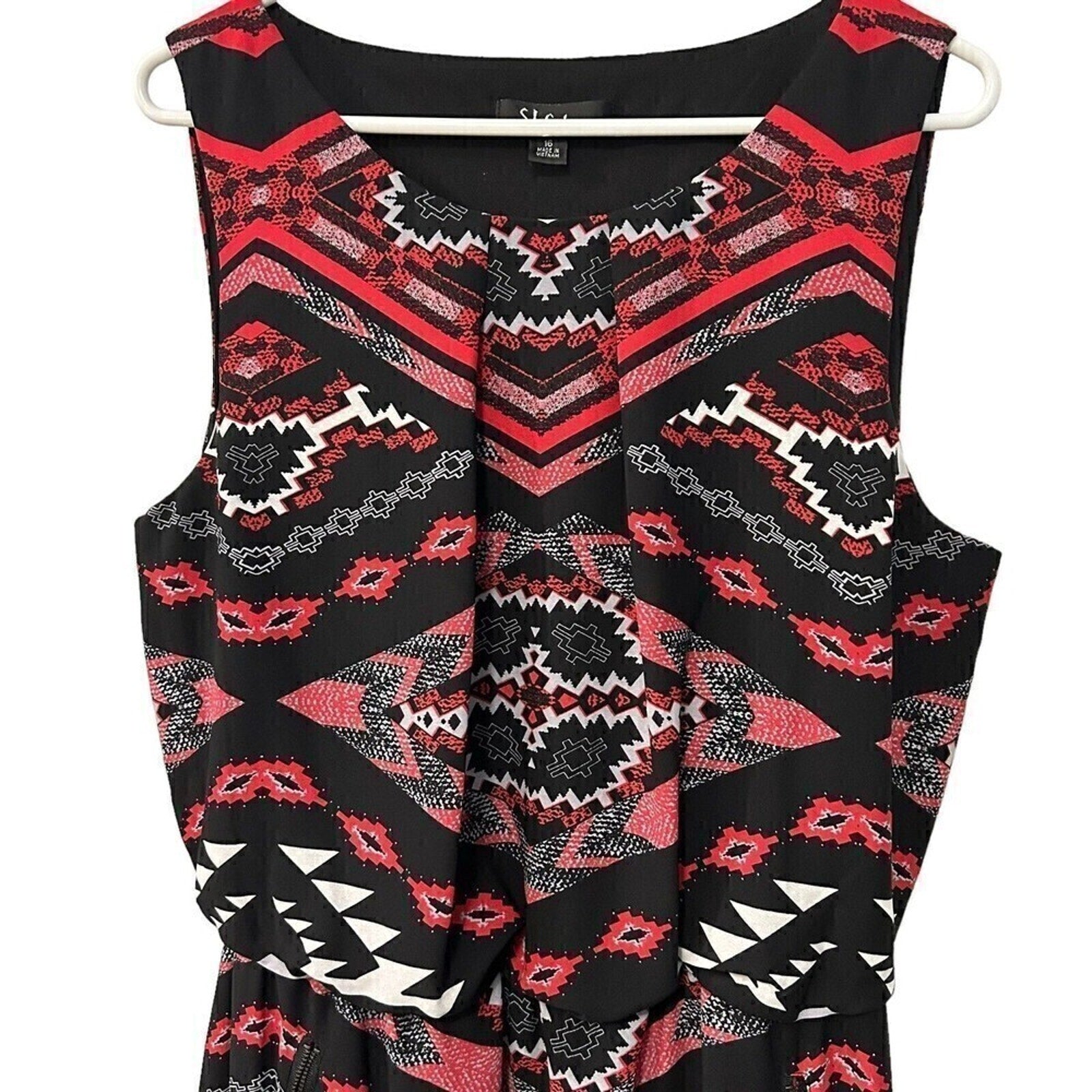 S.L. Fashions Summer Dress Size 16 – Sleeveless Print, Knee Length, Zip Pockets