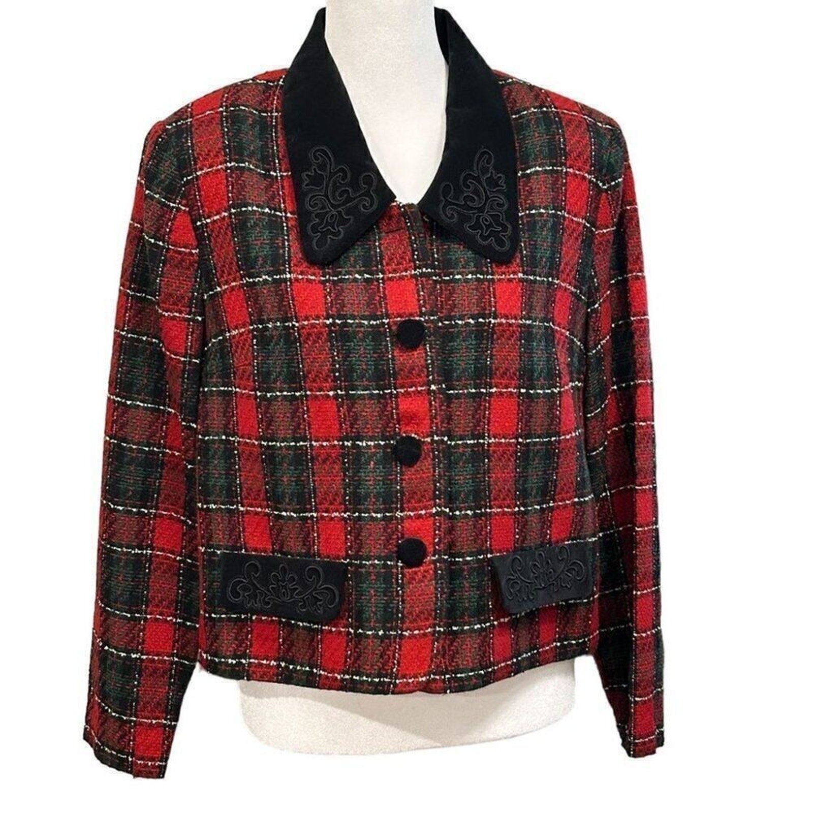 Plaza South Women's Red Plaid Blazer /Jacket Vintage Size 10 #BH