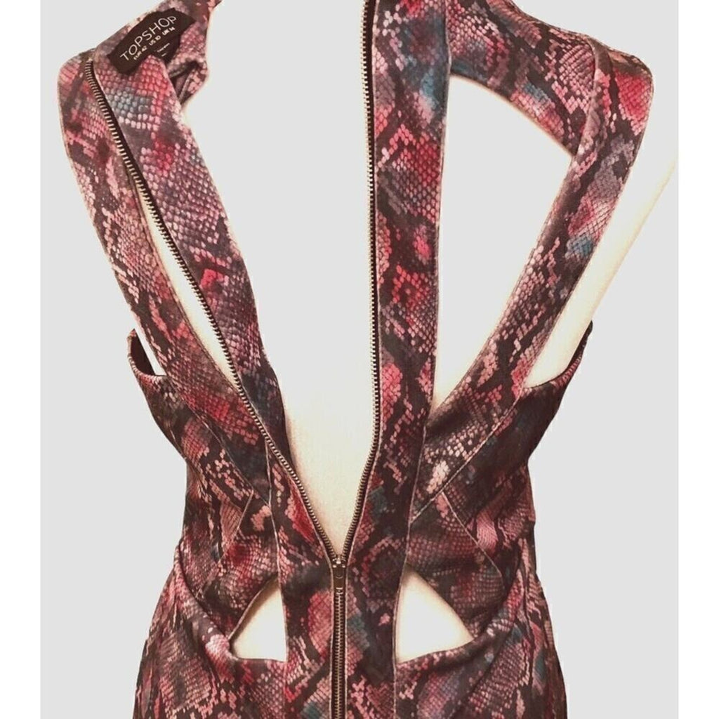 Topshop Women’s Size 11 Snake Print High-Neck Dress – Pink & Purple