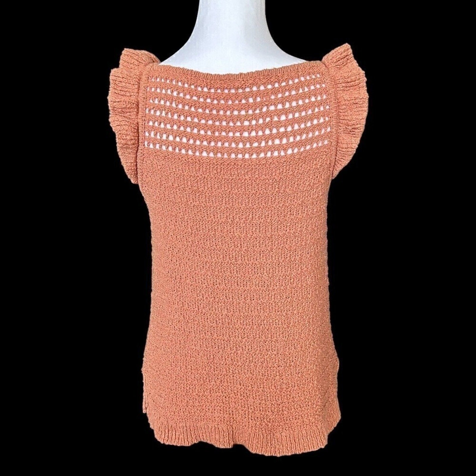 Wishlist Women's Sweater, Fall Orange, Short Sleeve, Size M, Cotton Knit #H1290