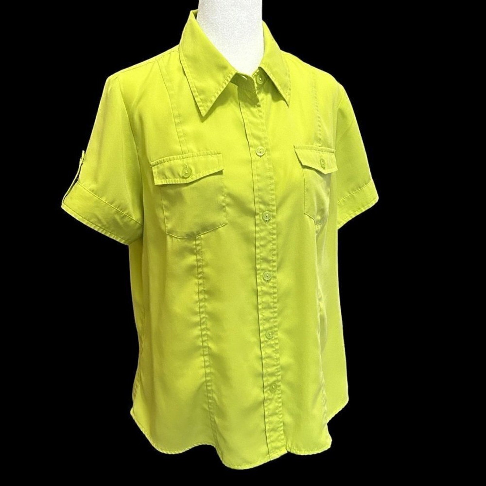 Joanna Women's Blouse Size L, Lime Green Top Short Sleeve #B1465