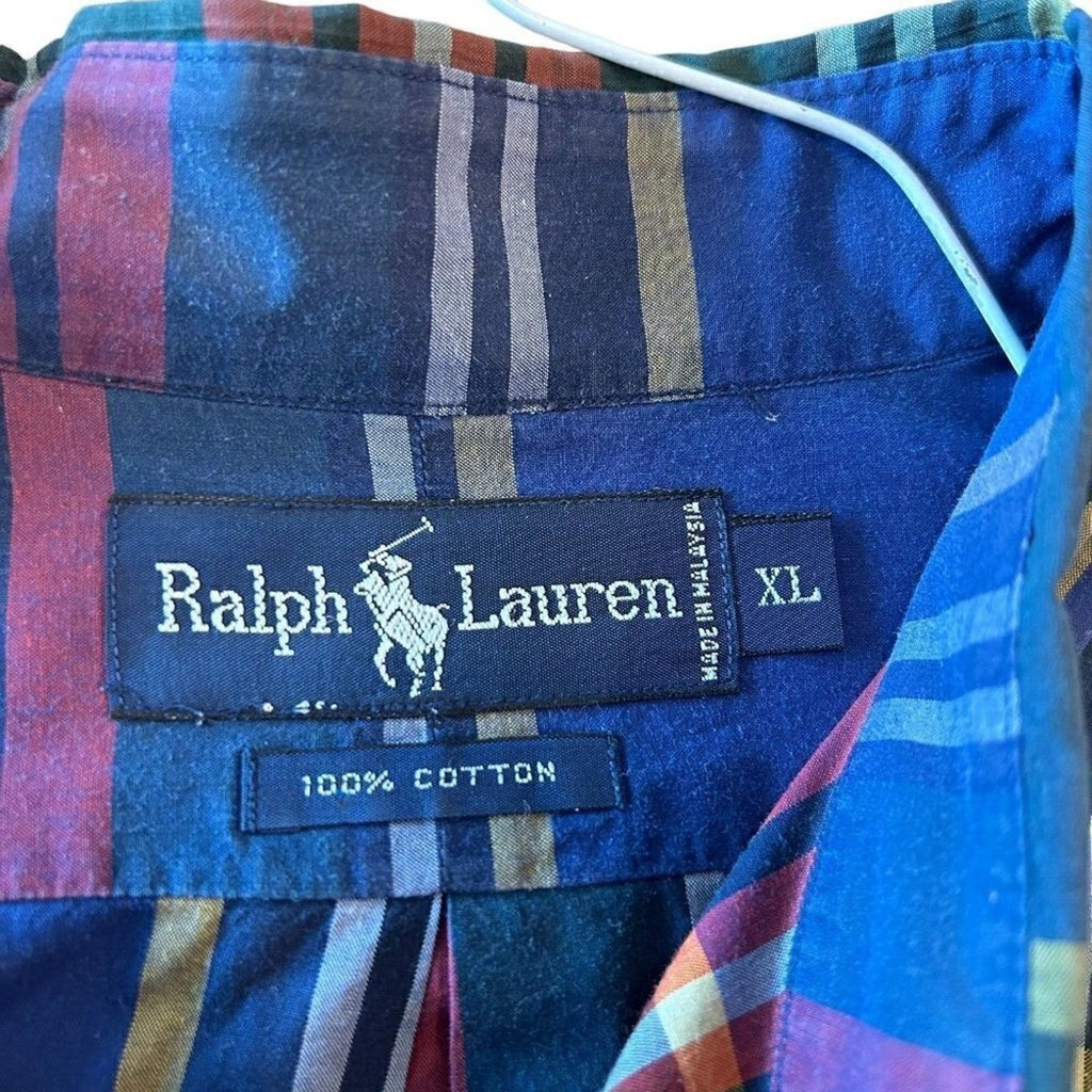 Vintage Ralph Lauren Blue Label Tartan Plaid Shirt Sz. (XL) Long Sleeve #C1199