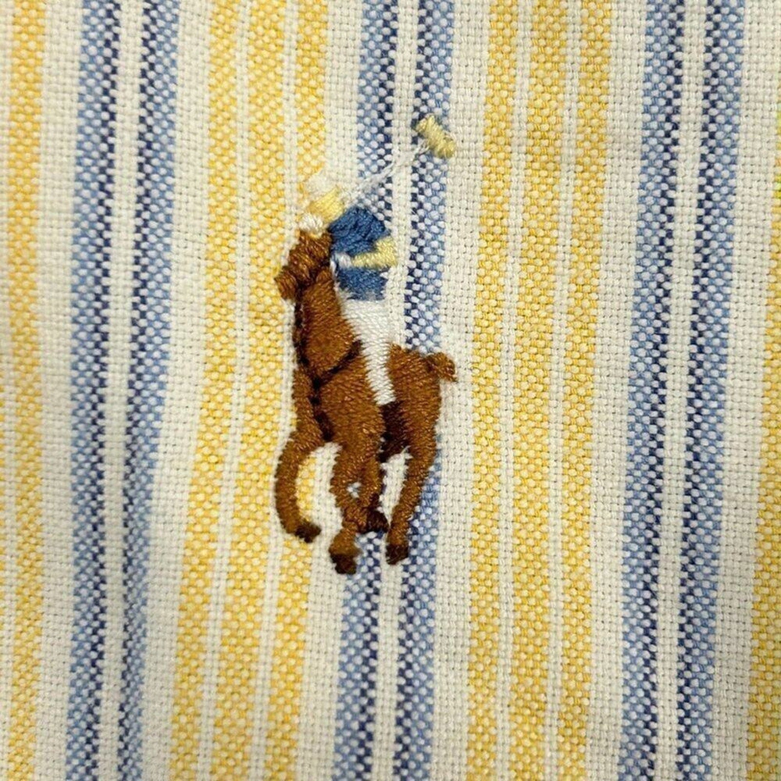 Ralph Lauren Yellow & White Striped Dress Shirt – Size Large – Classic Button-Up #M1382