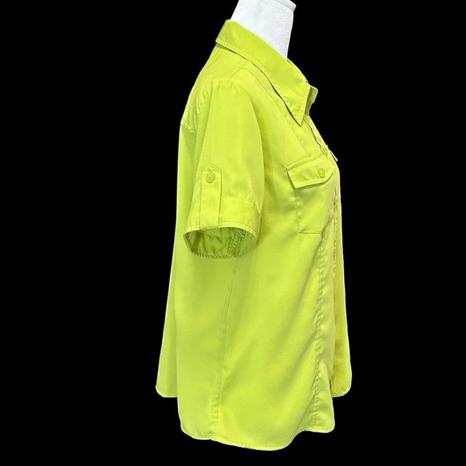Joanna Women's Blouse Size L, Lime Green Top Short Sleeve #B1465