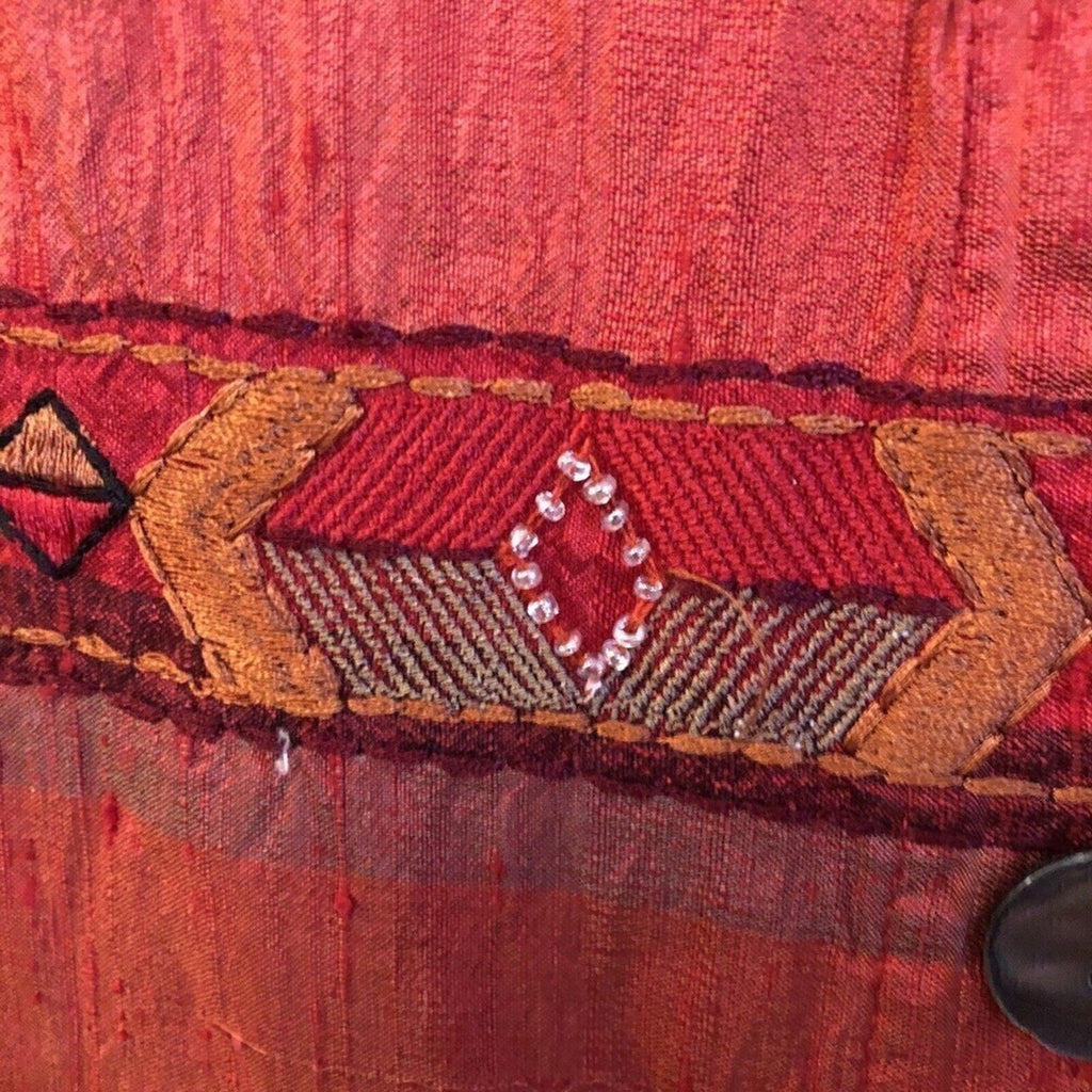 Chico’s Design Silk Embroidered Beaded Striped Top L