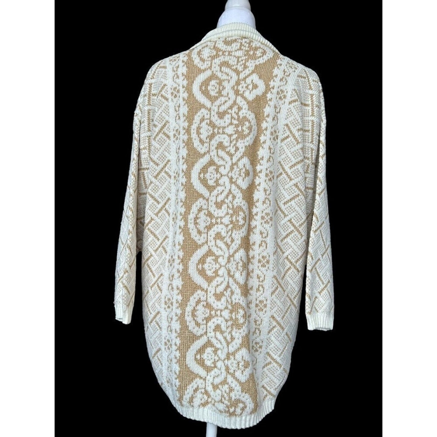 Dana Scott Vintage Cream / Metallic Gold Holiday Festive  Sweater Size M, #H1281