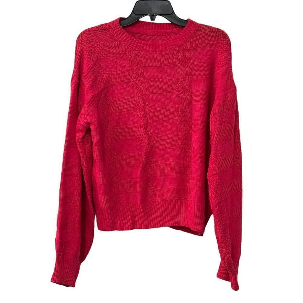 Women's Sweater Size Small Pink Crew Neck Acrylic Checked Pink Design #O1421