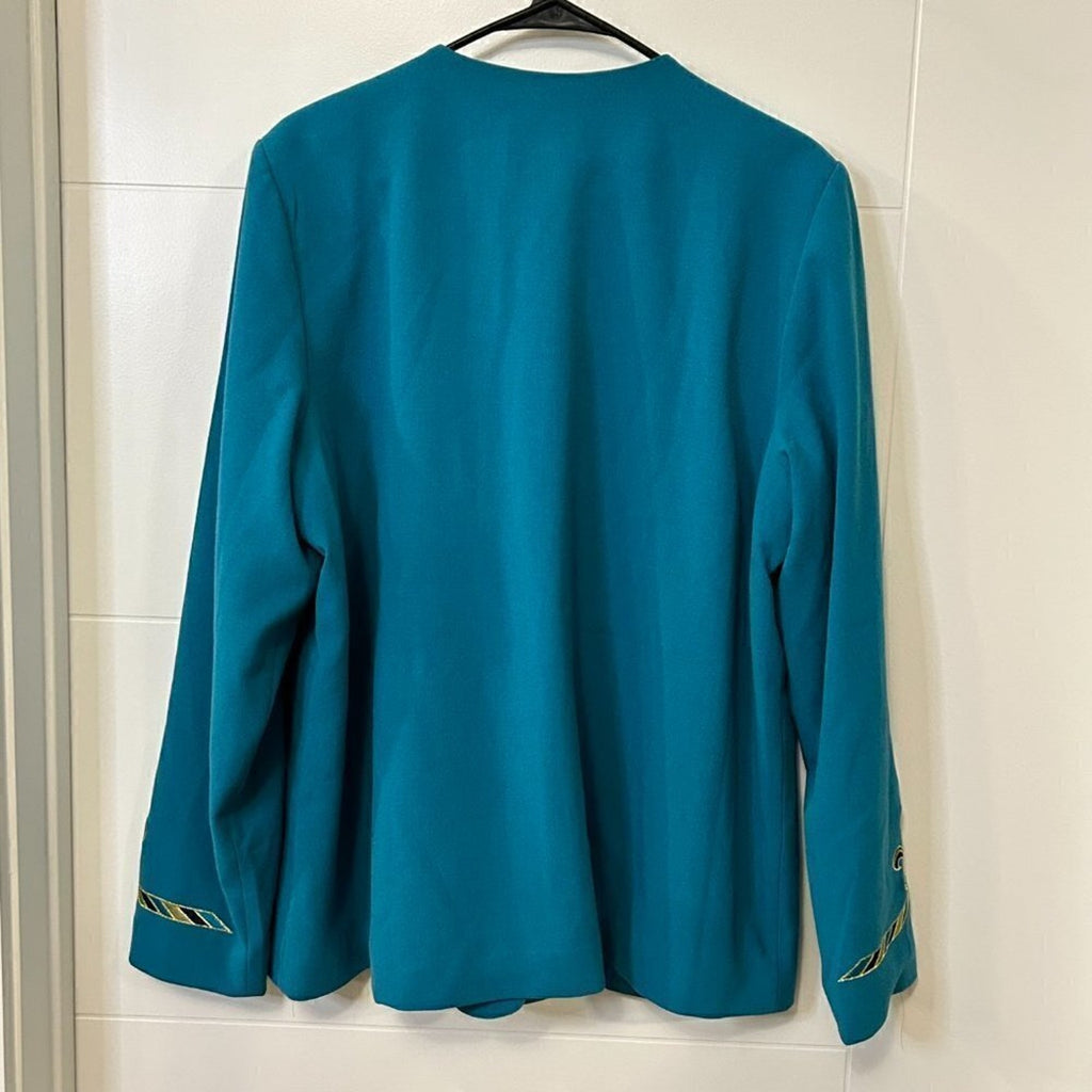 Bob Mackie Wearable Art Womens Sz XL Turquoise Blue Fleur De Lis Embroidery  #SH