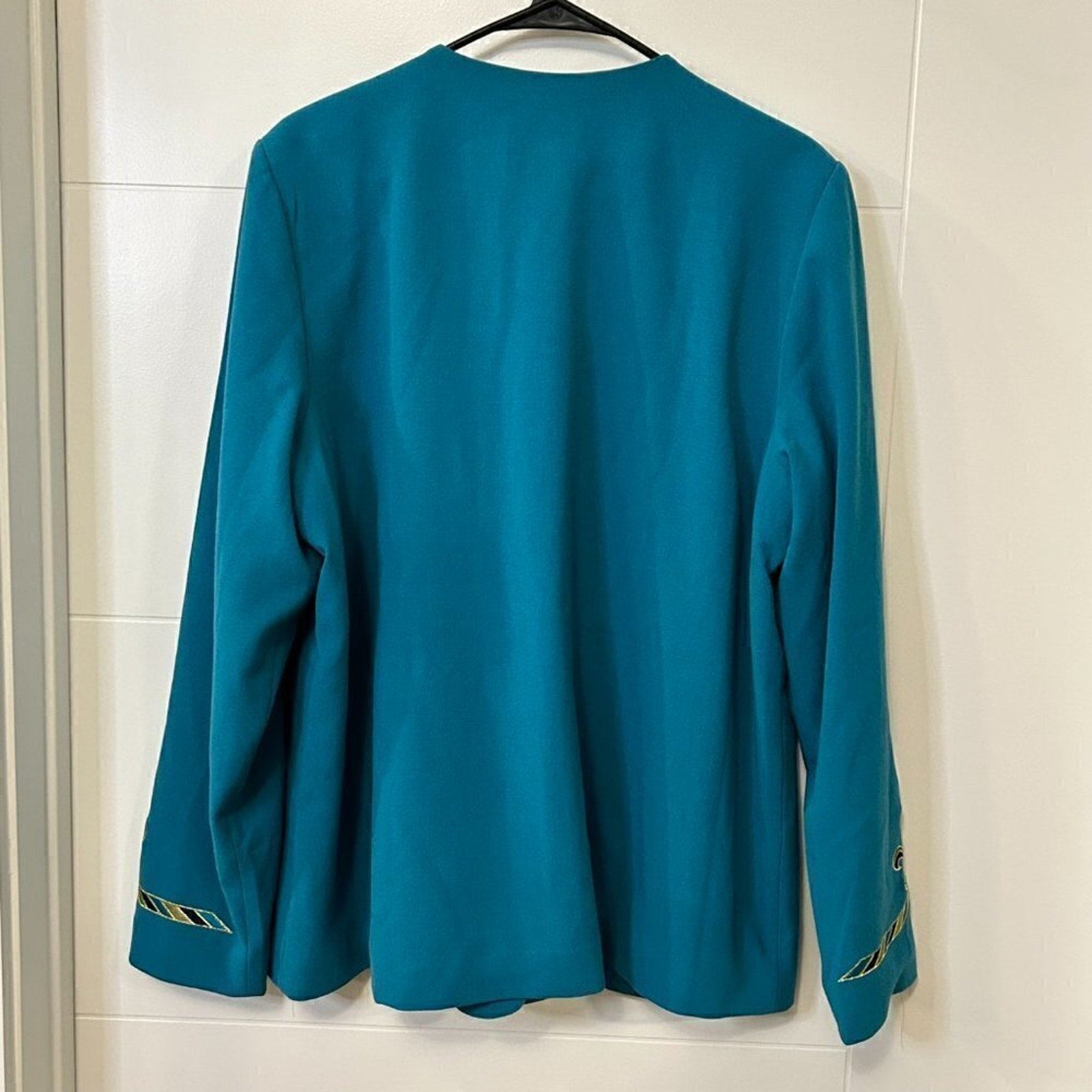 Bob Mackie Wearable Art Womens Sz XL Turquoise Blue Fleur De Lis Embroidery  #SH