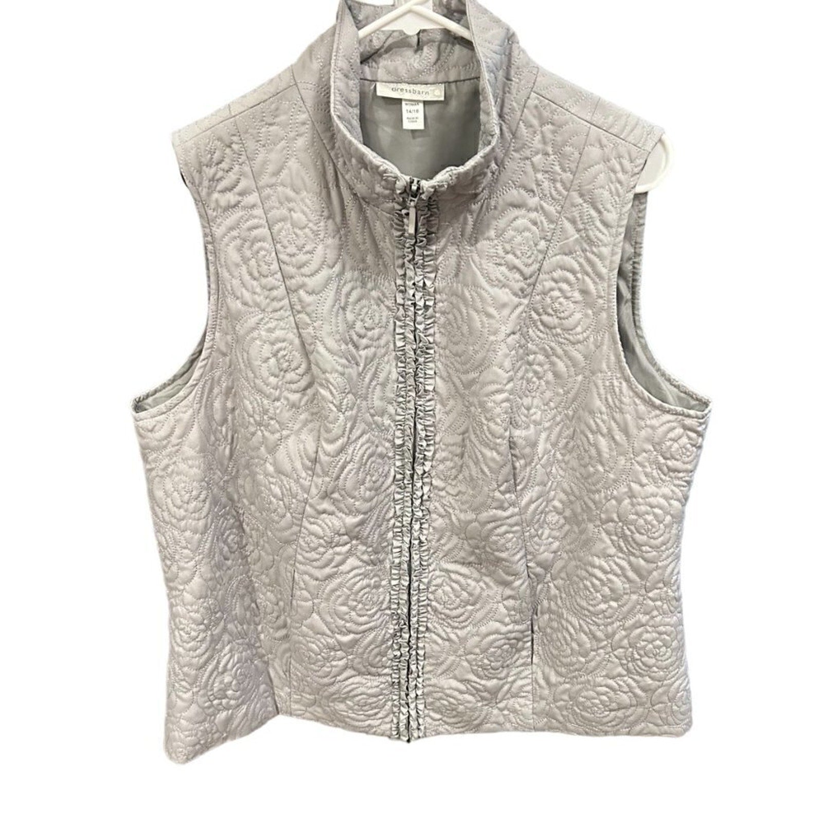 Dressbarn women’s gray floral stitch zip vest size 14/16 #L 1340