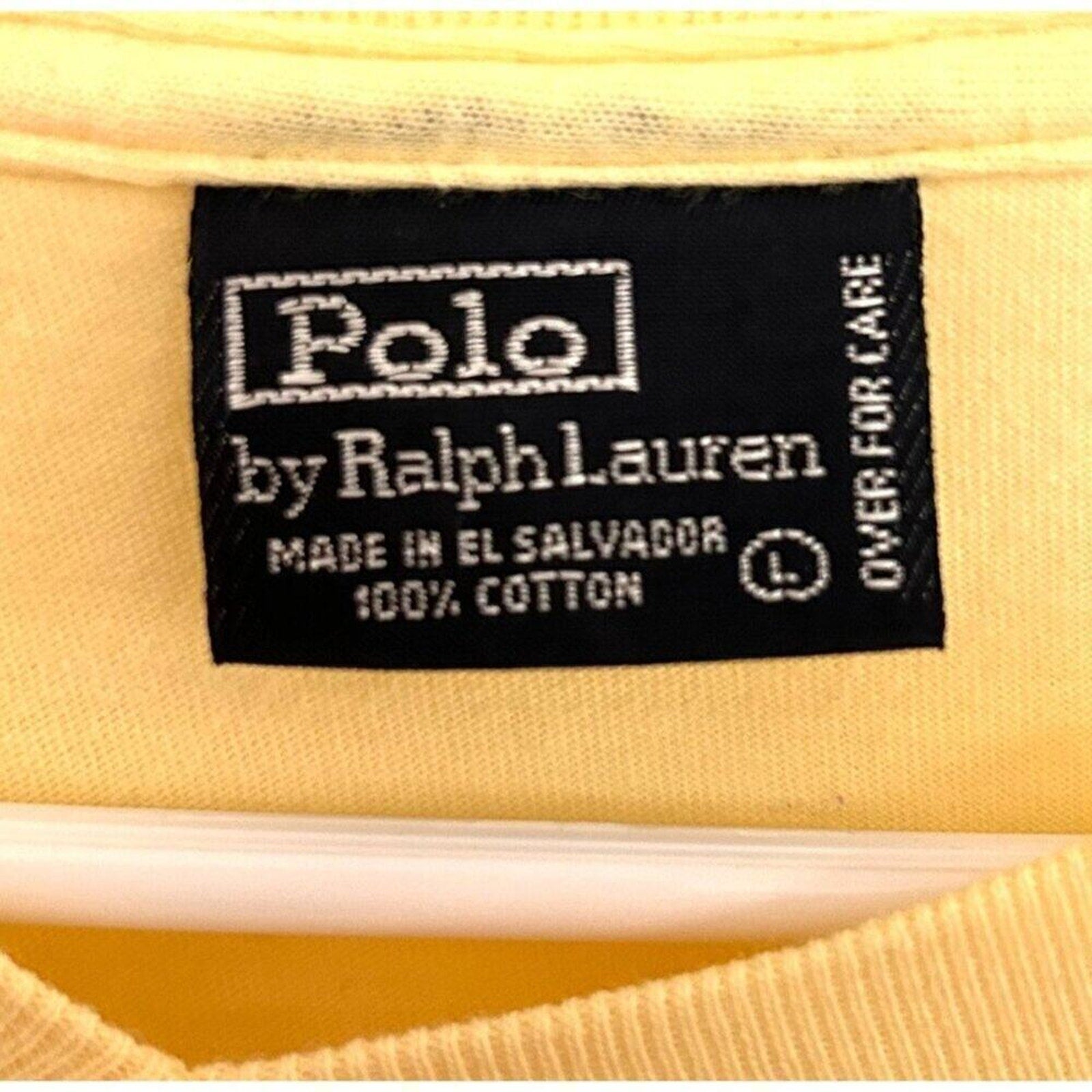 Polo by Ralph Lauren V-Neck Yellow T-Shirt VINTAGE - Size Large - Single Stitch