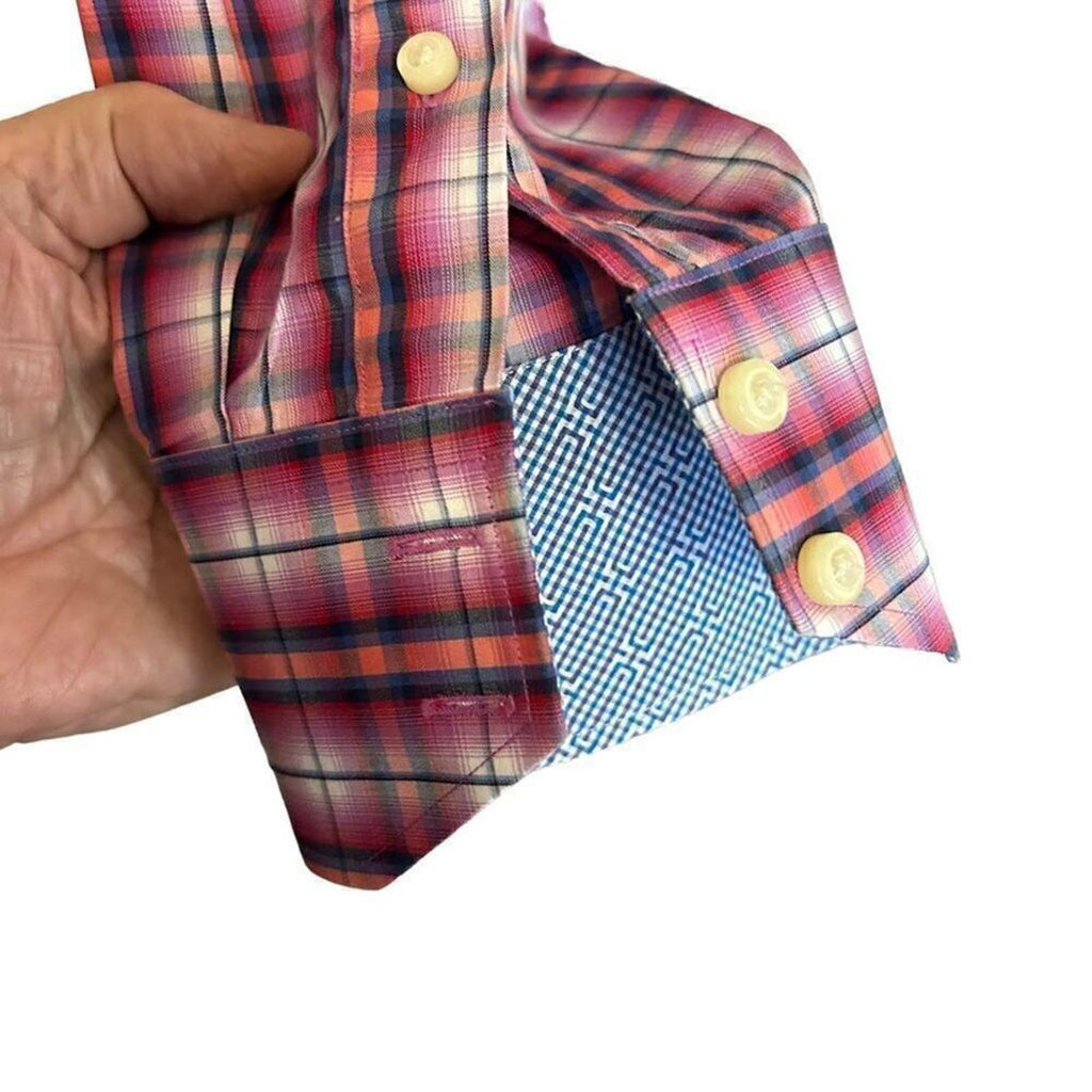 Thomas Dean TD Men's Shirt Button Up Size XXL Plaid Collar Cuffs Designer  #B145