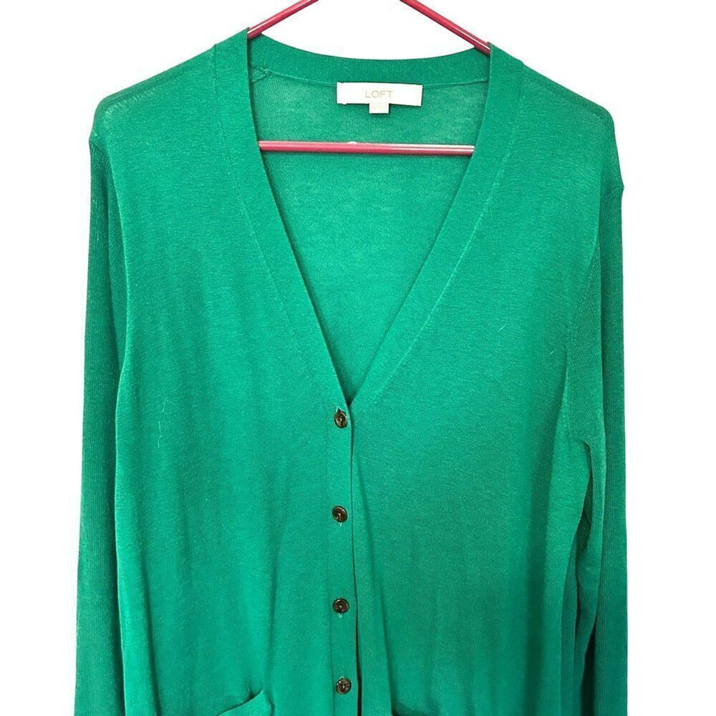 Loft Women's Button Up Sweater V-Neck Cargo Style Size XL Kelly Green #G1621