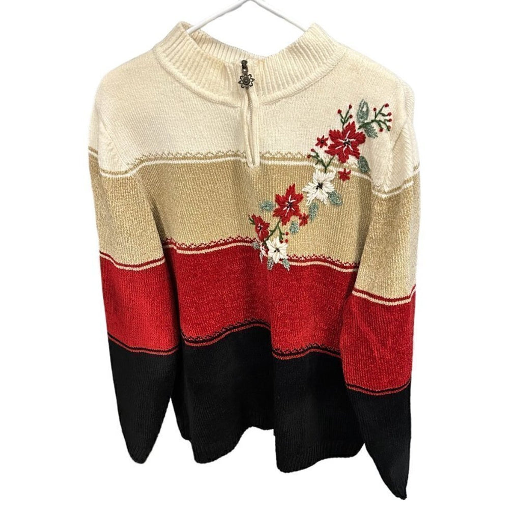Miller's Vintage 90s Women's Sweater Embroidered Qtr. Zip Wh/Red/Bl. #L1378
