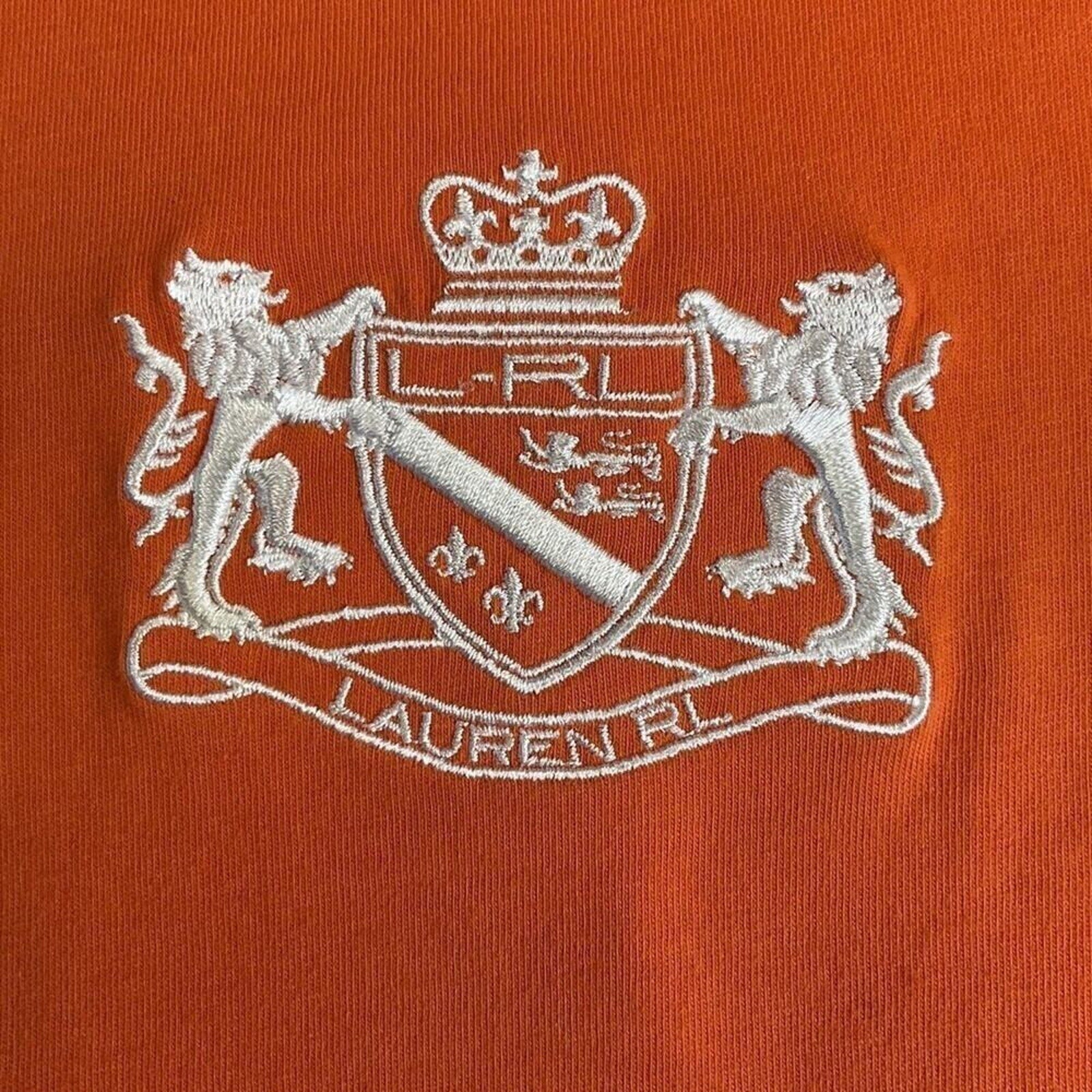 Lauren - Ralph Lauren Women's Embroidered L-RL Crest, Sz. M Orange T-Shirt #1104