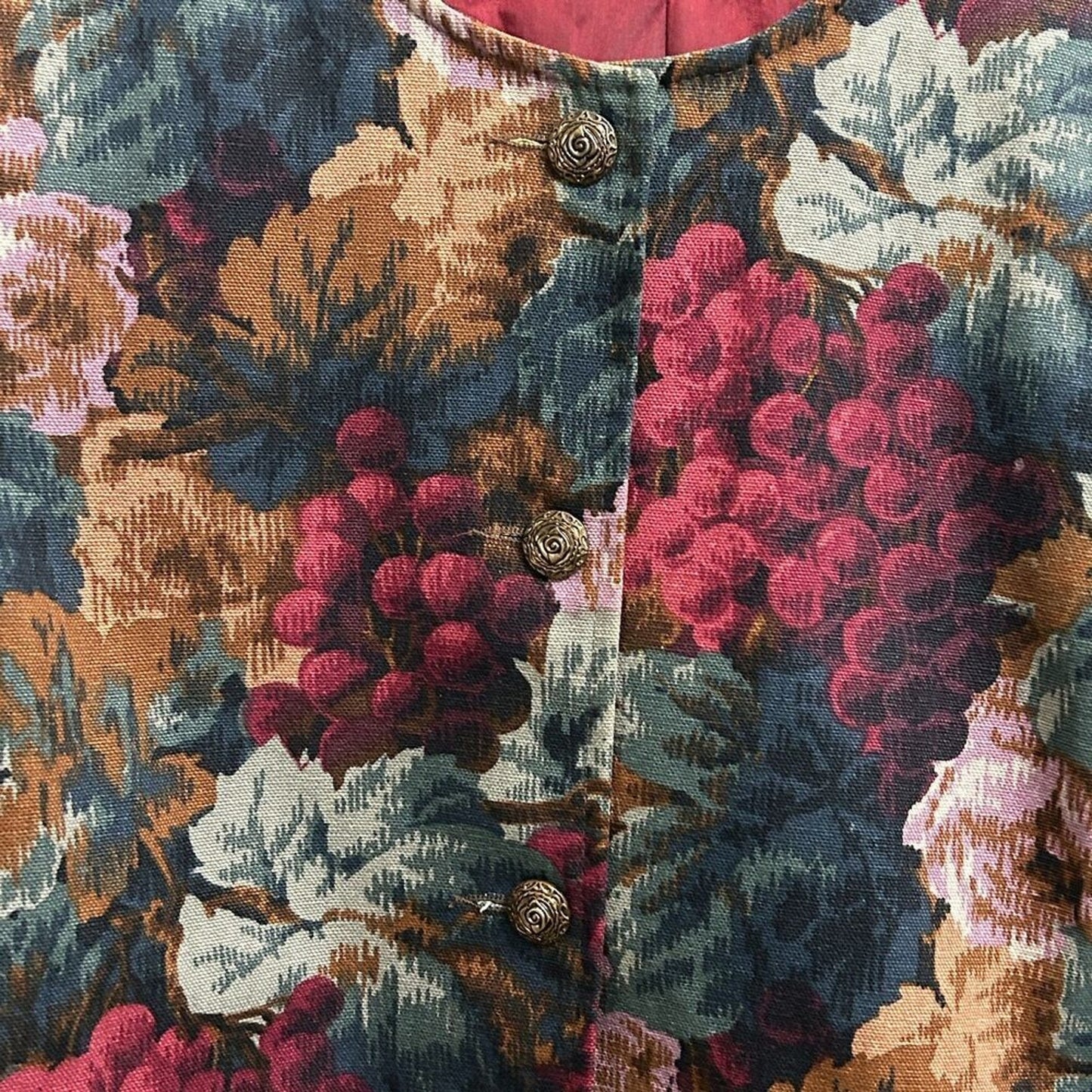 Vintage W.L.B.W. Wine Tapestry Crop Women's Blazer/Jacket Made In US Size M 8-10