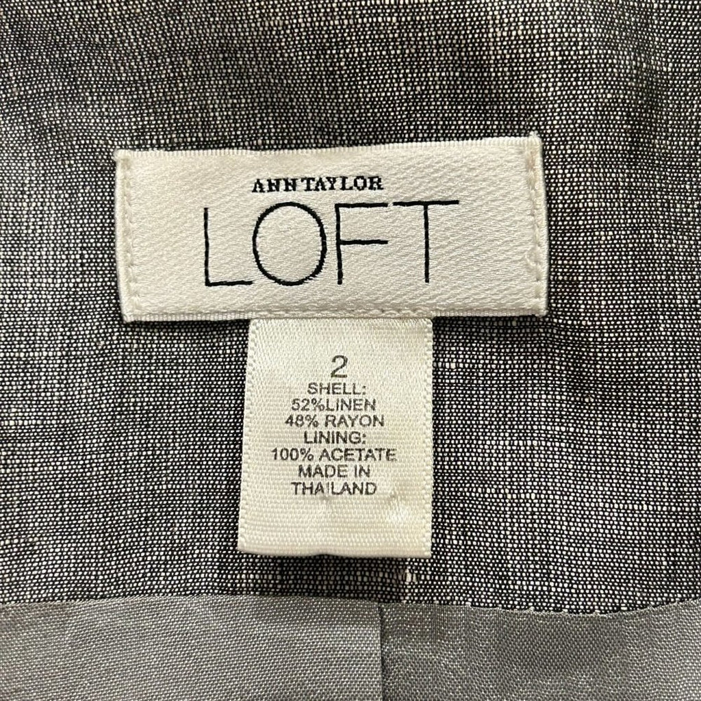 Ann Taylor Loft blazer size 2 linen blend gray button front classic cut