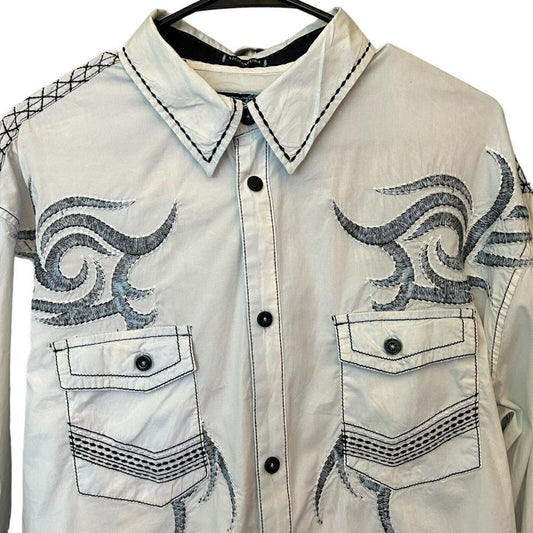 Western Roar Men's Long Sleeve, Cowboy Shirt, Embroidered, F/B, Size (XL) #C1170