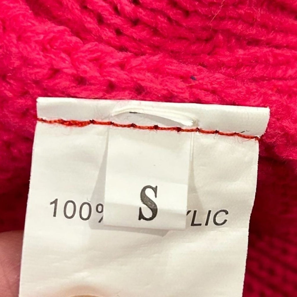 Women's Sweater Size Small Pink Crew Neck Acrylic Checked Pink Design #O1421