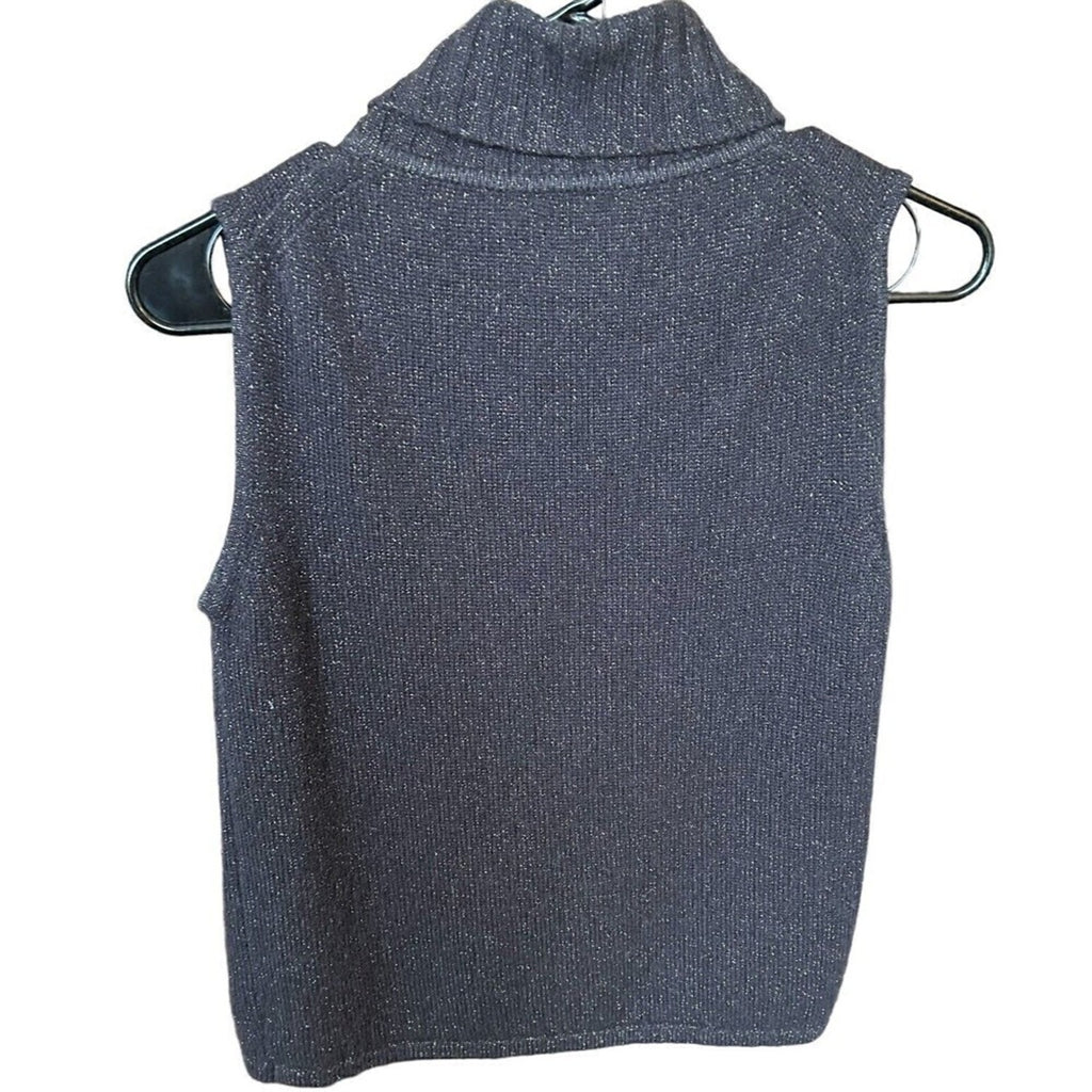 Jaeger Women's Turtleneck, Sleeveless Top, Size M, Bl/Slvr., Made in Italy #1149