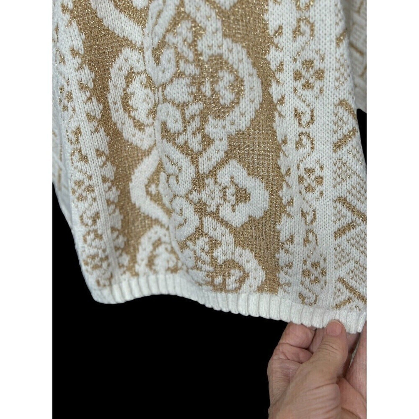 Dana Scott Vintage Cream / Metallic Gold Holiday Festive  Sweater Size M, #H1281