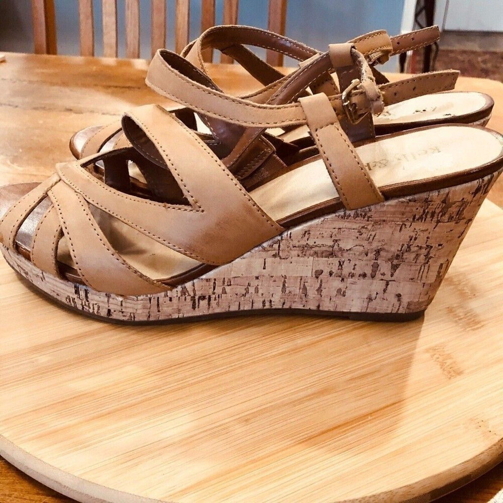 Kelly & Katie Cork Heel Wedge Sandals — Women’s Size 10
