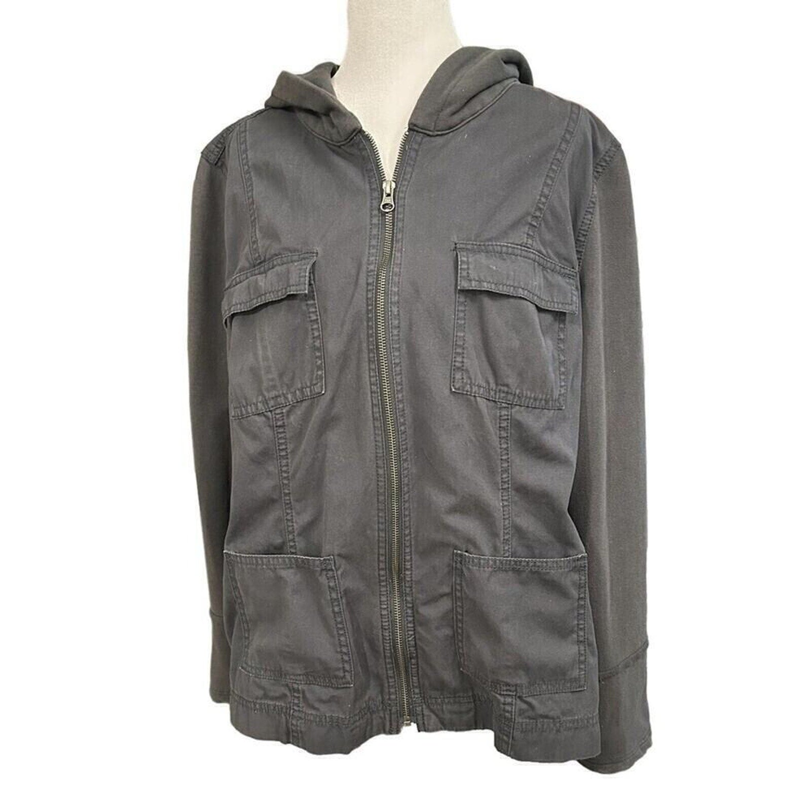 Ruff Hewn Women's Jacket Size XL Gray Hooded Full Zipper #SH