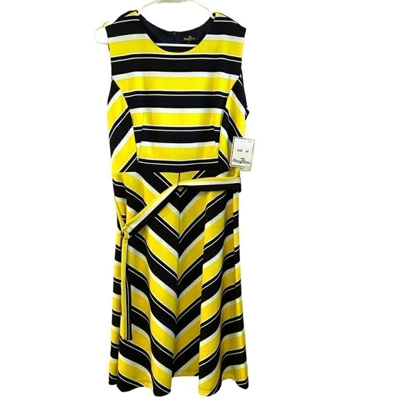 Profession Dress - Phase 7 Seven, Yellow,Black,White Stripe, Sz. 10 Sleeveless
