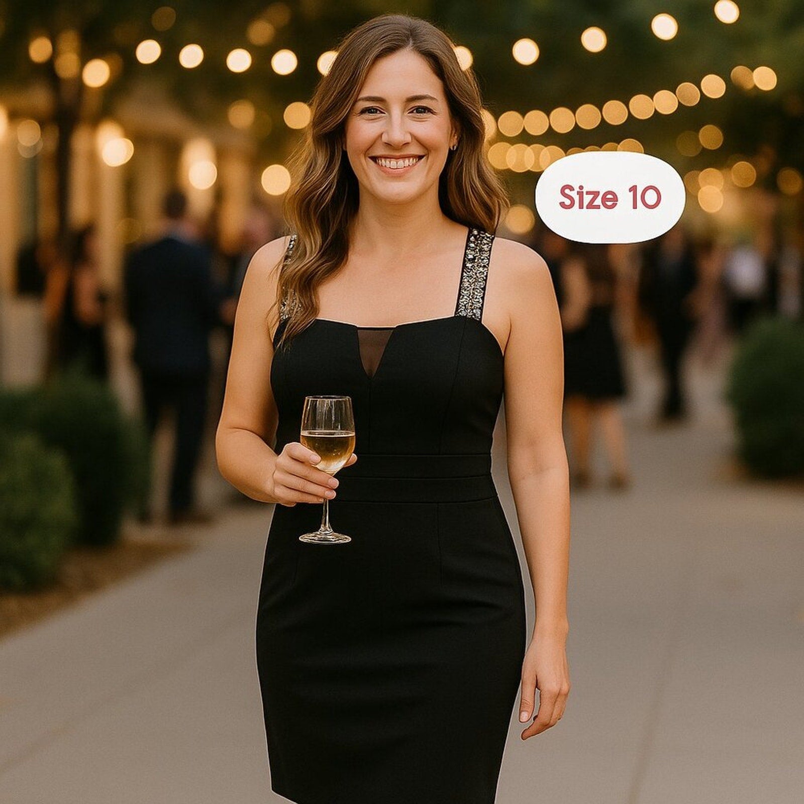 Donna Ricco black satin cocktail dress size 10 with sequin straps