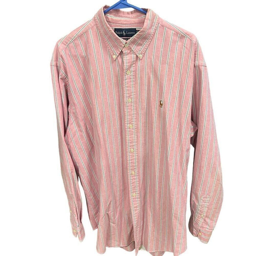 Ralph Lauren Polo Men's Long Sleeve BT Dwn Sz. XL Pink Blue/White Striped #M1393