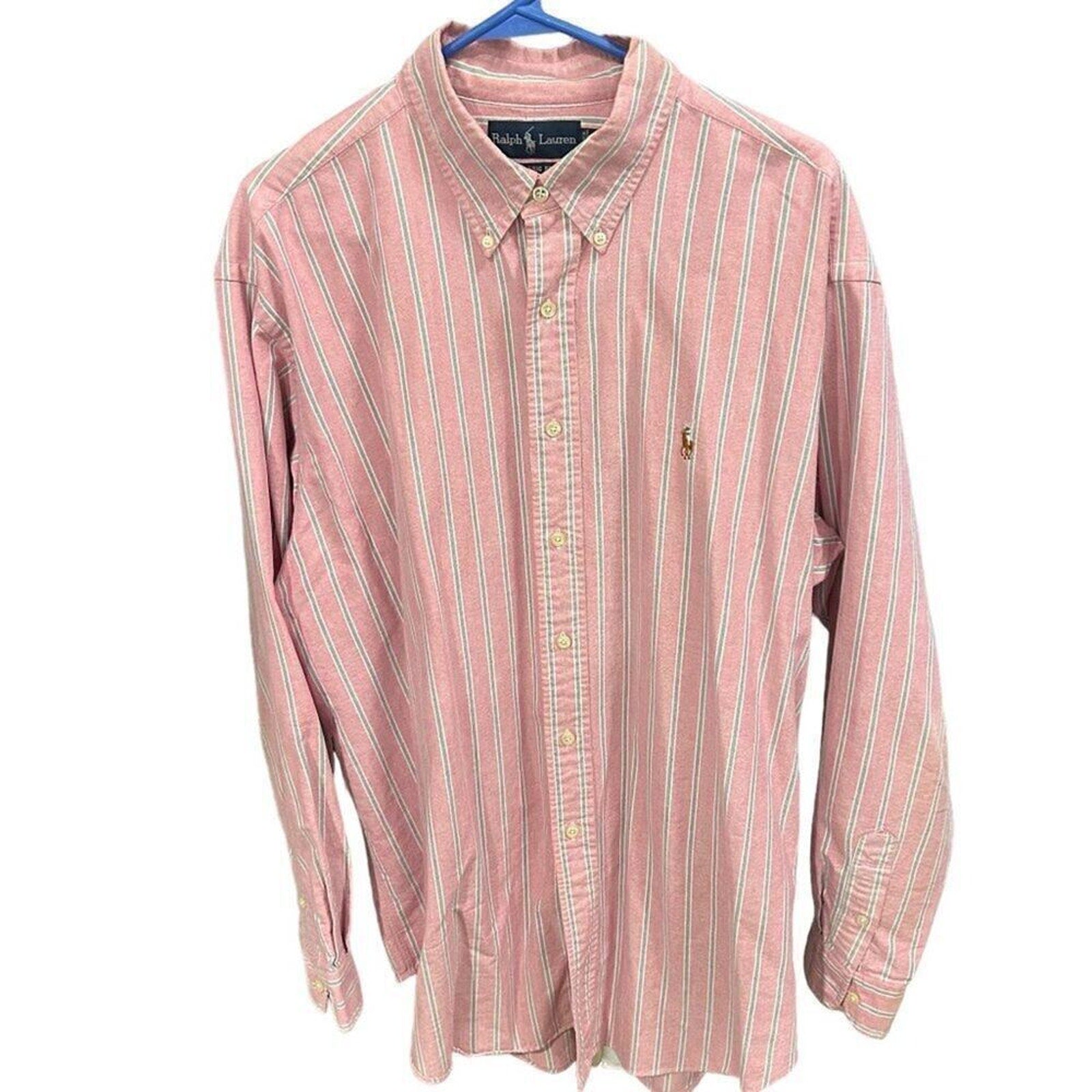 Ralph Lauren Polo Men's Long Sleeve BT Dwn Sz. XL Pink Blue/White Striped #M1393