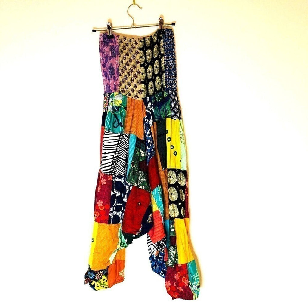 Jumpsuit Sleeveless for Women, Sz. S/M Blowsy Legs, Stretch Top, Multicolor Boho