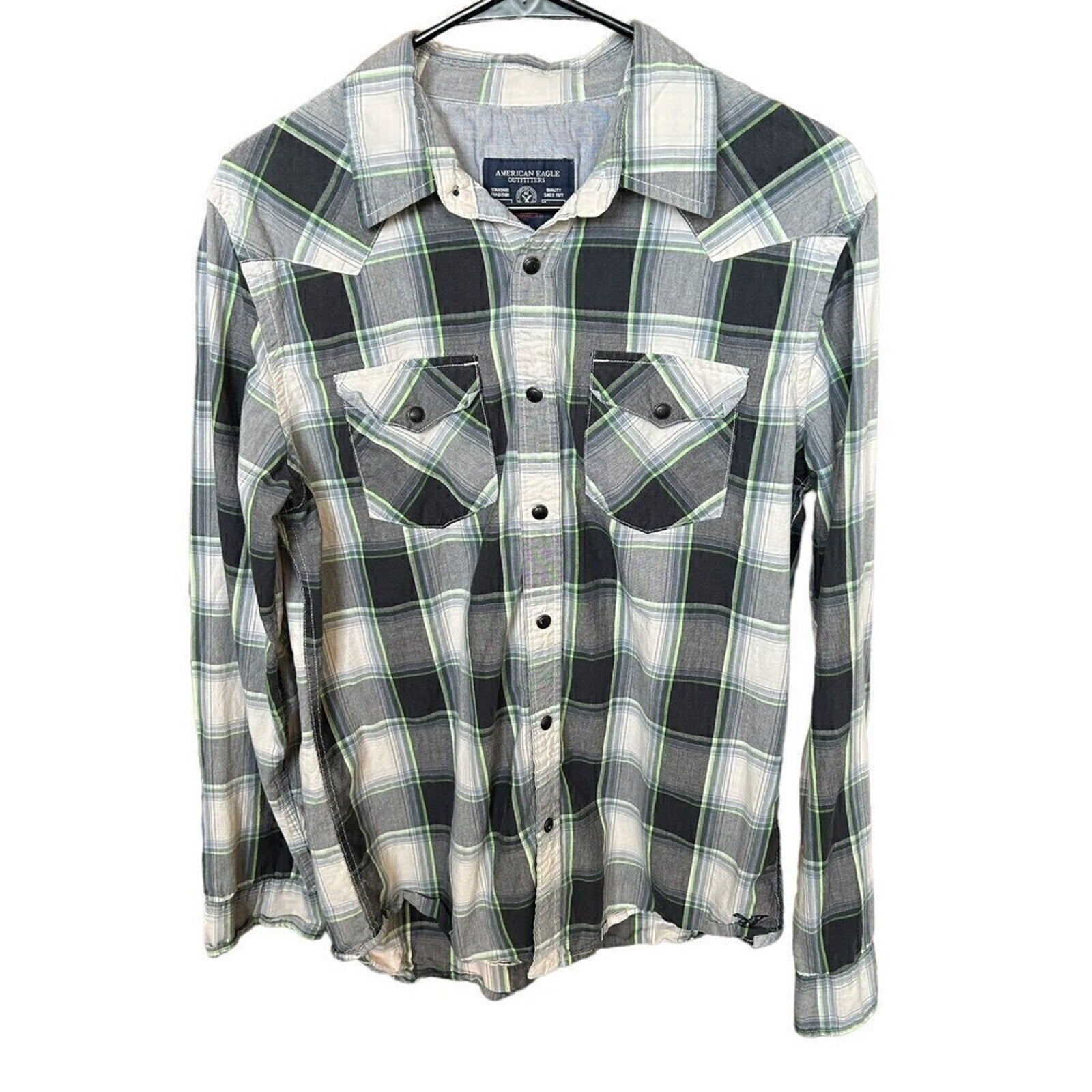 American Eagle Outfitters Plaid Vintage Snap-Fit Shirt – Men’s Size M, Long Sleeve #B-1130