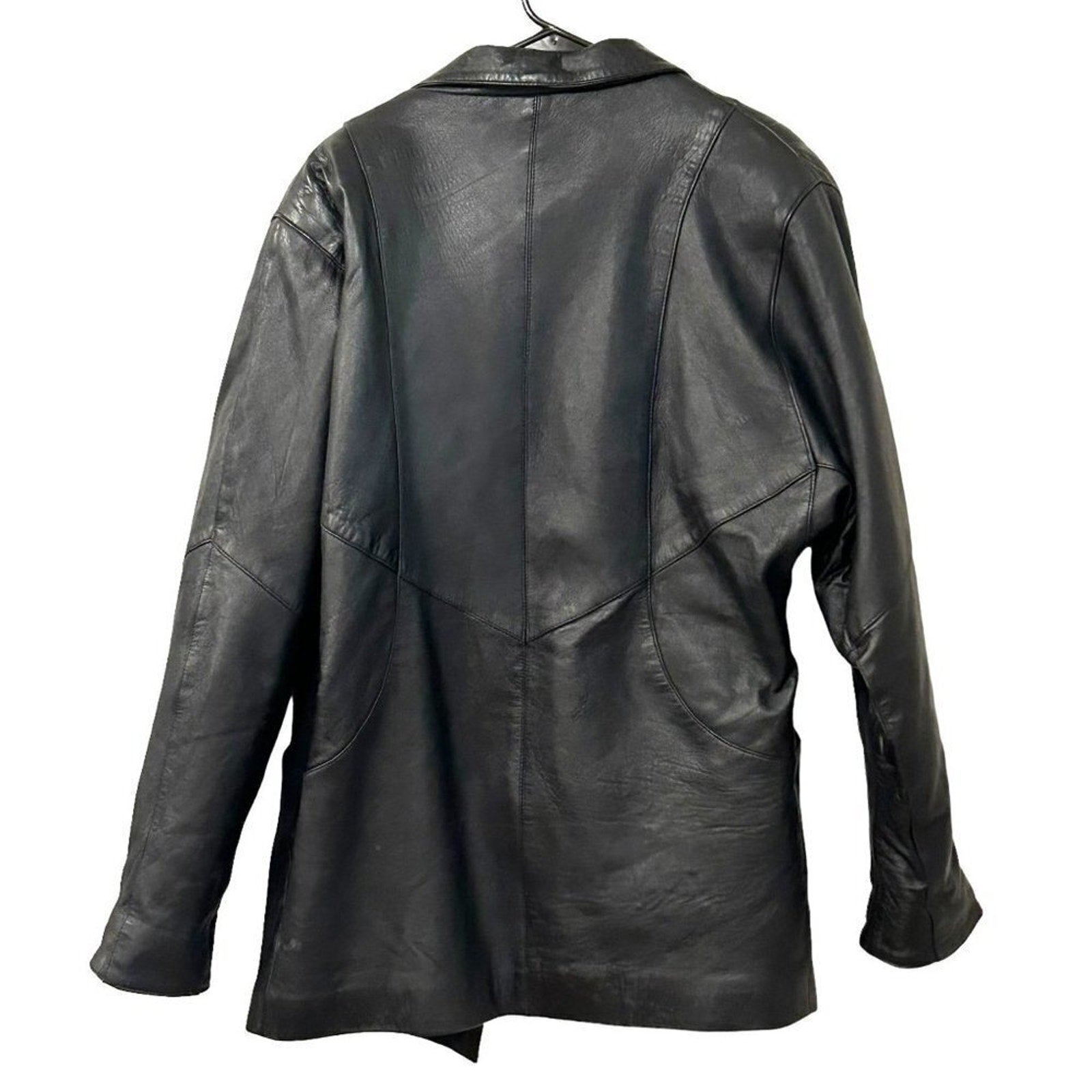 London Fog Men's Vintage Black Leather Jacket Size Medium Button Front #BH