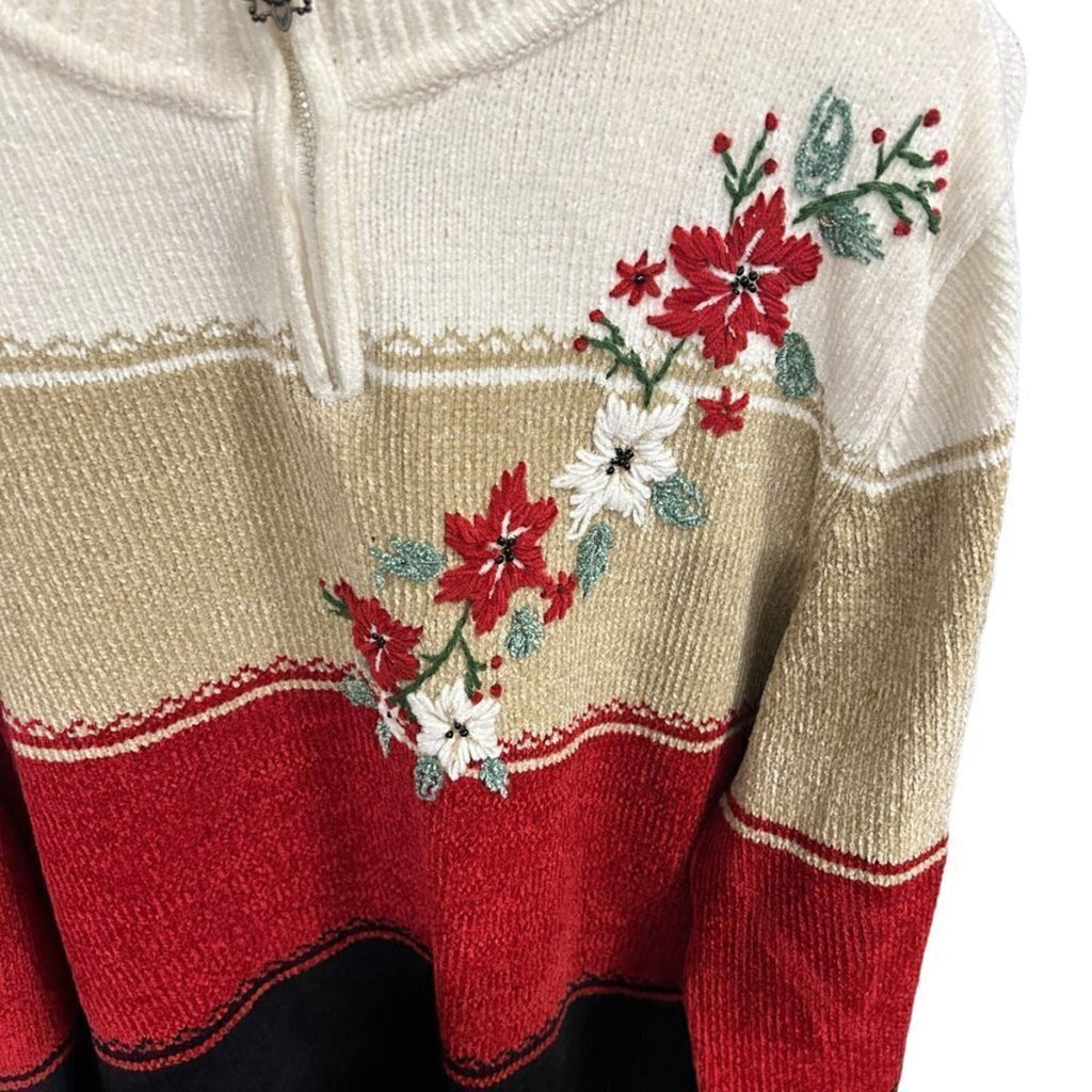 Miller's Vintage 90s Women's Sweater Embroidered Qtr. Zip Wh/Red/Bl. #L1378
