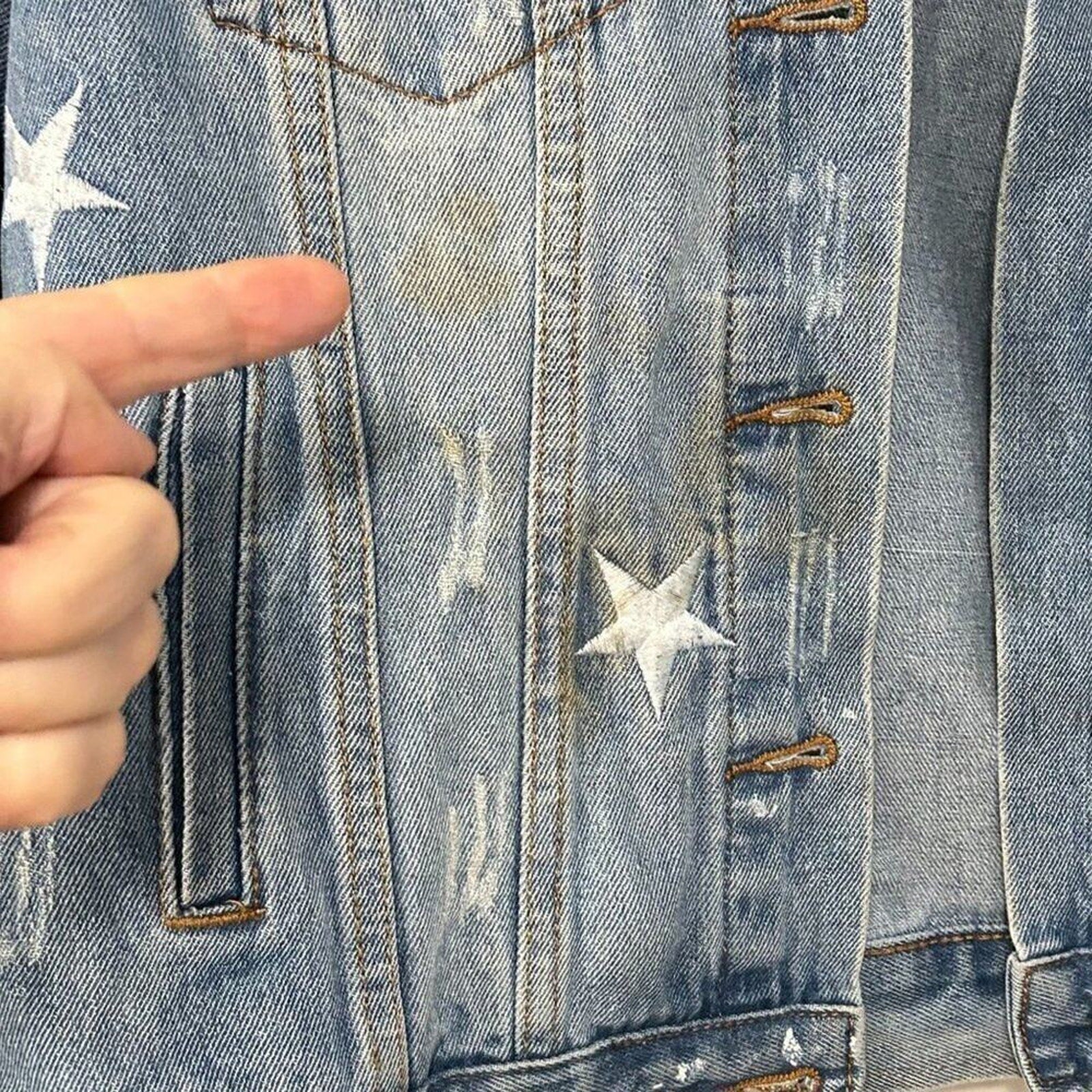 Style Me Distressed Denim Jacket Women's Size ( S ), Embroidered Stars #BH