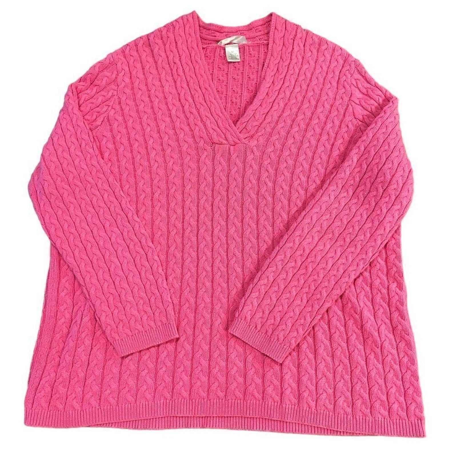 Jillian Nicole Cable Knit  Women's Sweater Sz. 3X Long Sleeve Pink V-neck #M1384