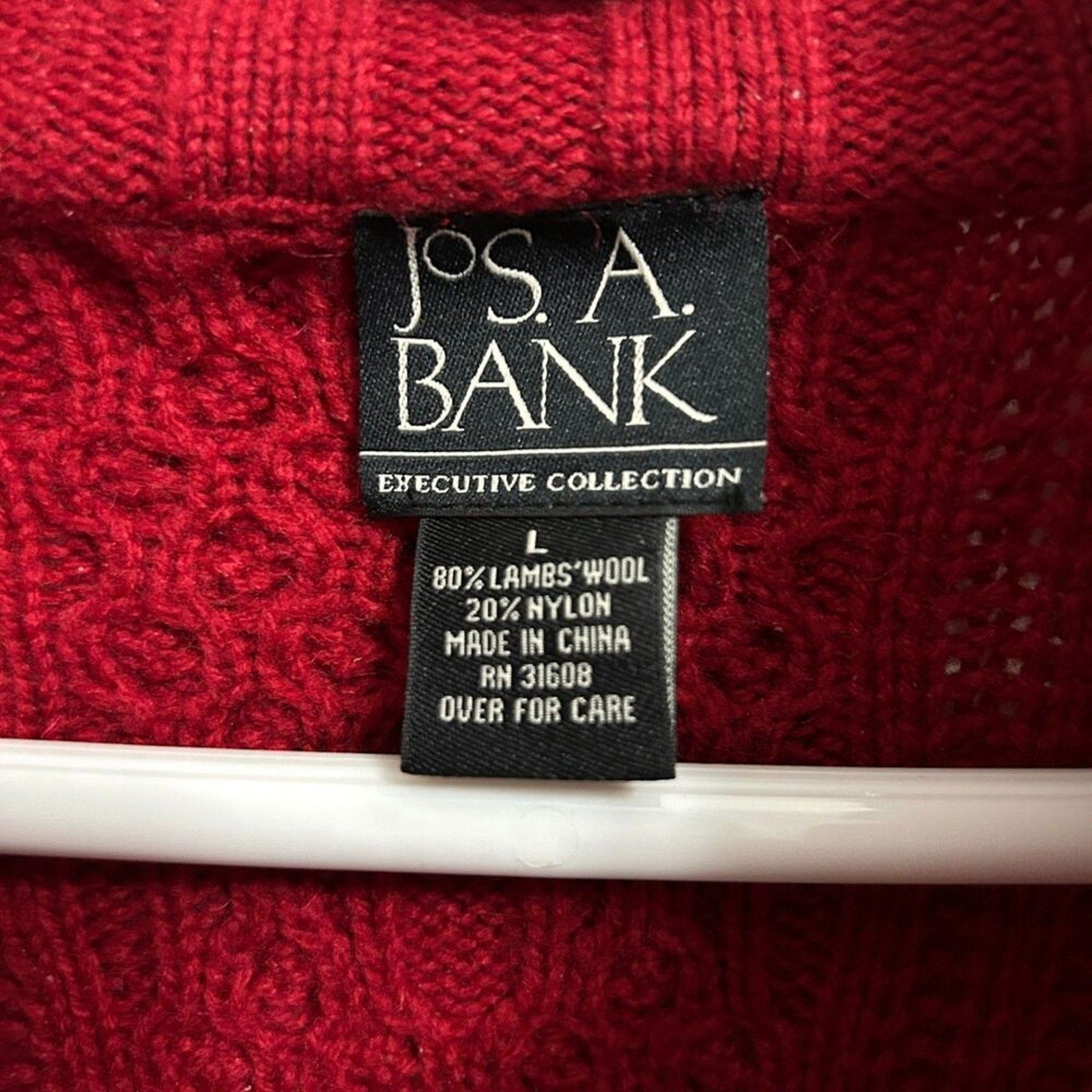 Jos A Bank 1/4 Zip Men's Sweater Sz. L, Red Wool Long Sleeve Pullover, VTG '90's