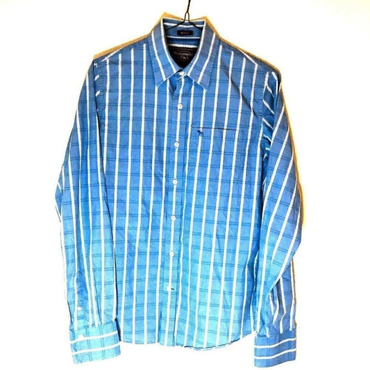 Abercrombie & Fitch Men’s Muscle Fit Button‑Front Shirt – Size M, Blue Stripe, Pocket Logo