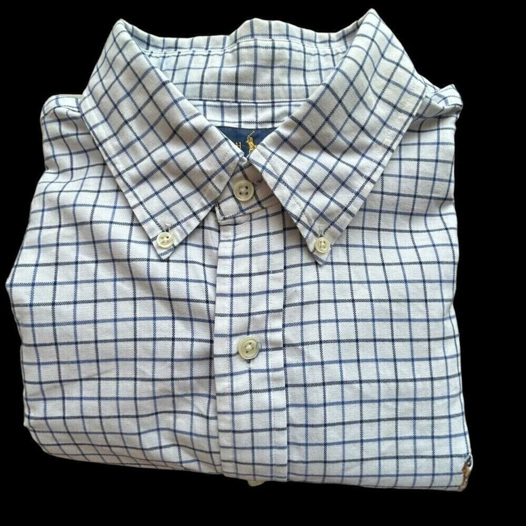 Ralph Lauren Mens Shirt Button Down Long Sleeve Small Blue Plaid Sz. (L) #A1206