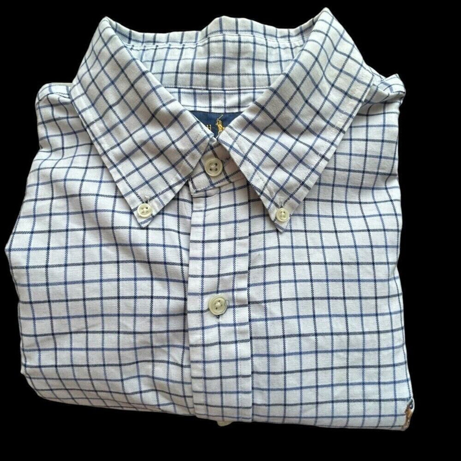 Ralph Lauren Mens Shirt Button Down Long Sleeve Small Blue Plaid Sz. (L) #A1206