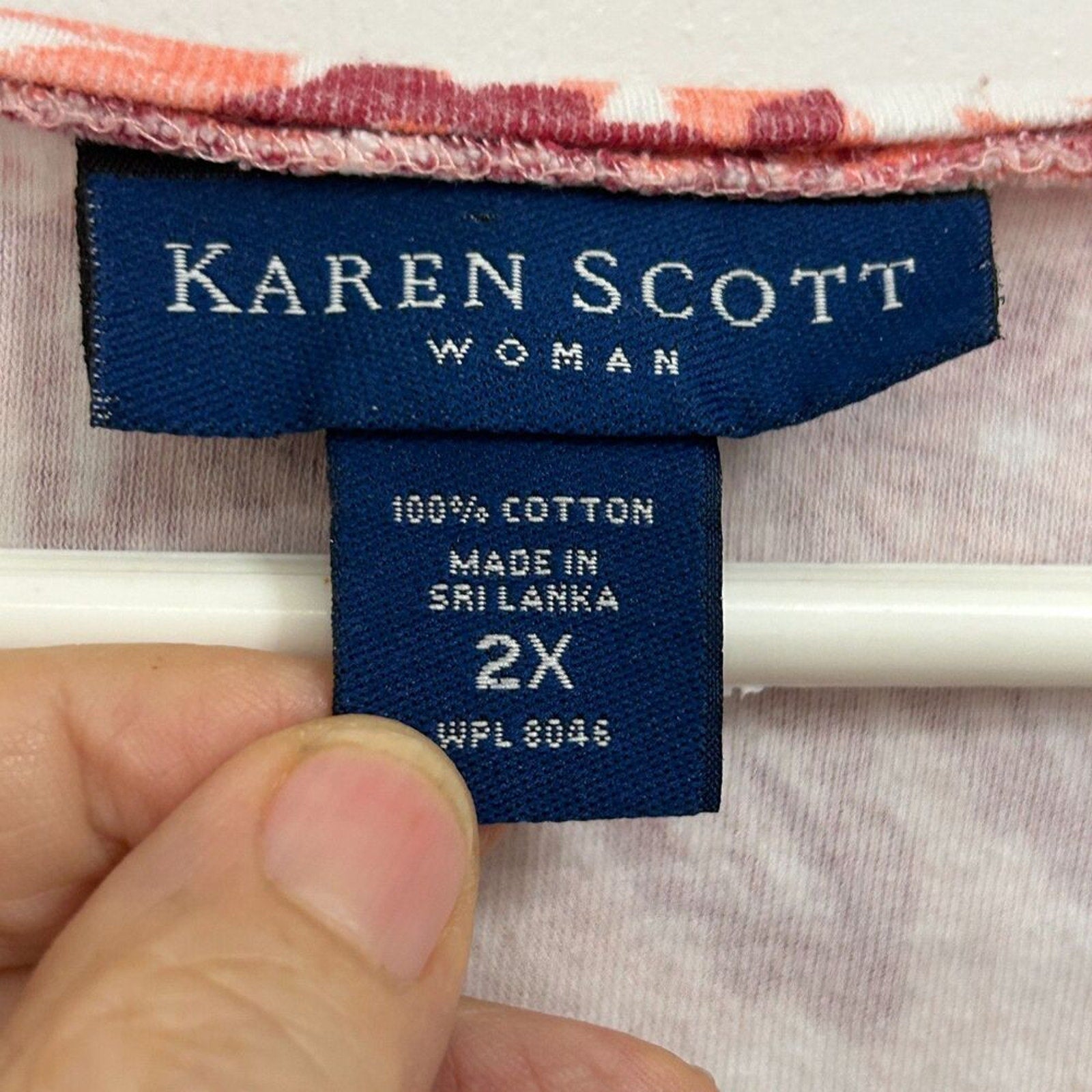 Karen Scott Women's Blouse Cotton Floral Print Size 2X, V Neck