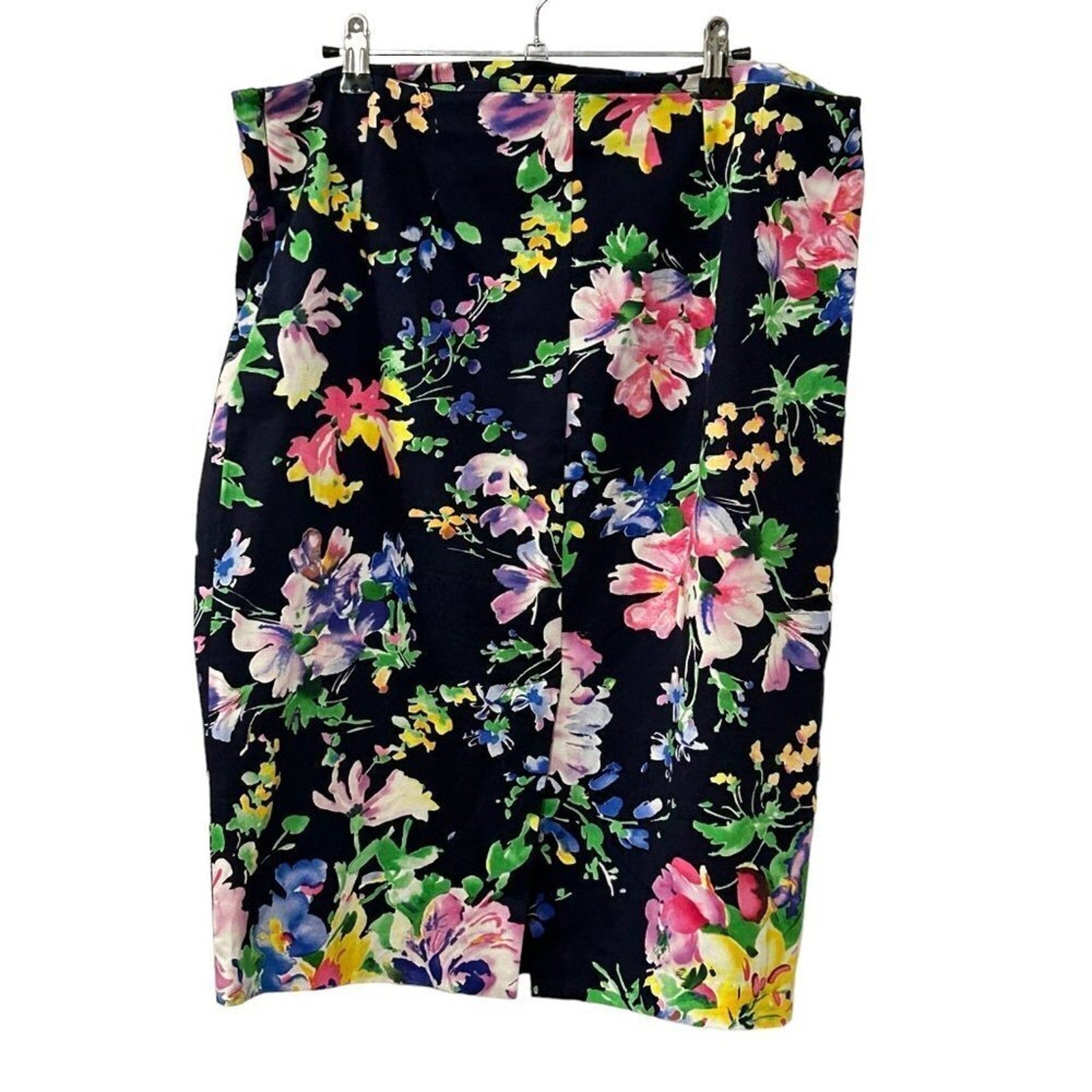 Lauren Ralph Lauren Colorful Floral Pencil Skirt – Size 12, ¼-Zip Accent, Figure-Flattering Tailored Fit#O1408