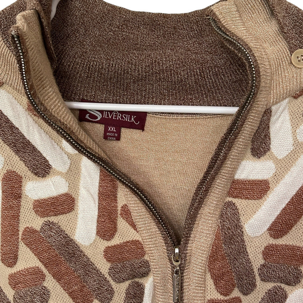 Silversilk Sweater Men's Size XXL Tan/Brown Heavy Fall/Winter Wear Zip Pockets