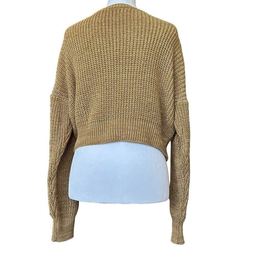 Urban Outfitters Waffle Knit Cropped Sweater Long Sleeve Carmel Size P/S #A1207