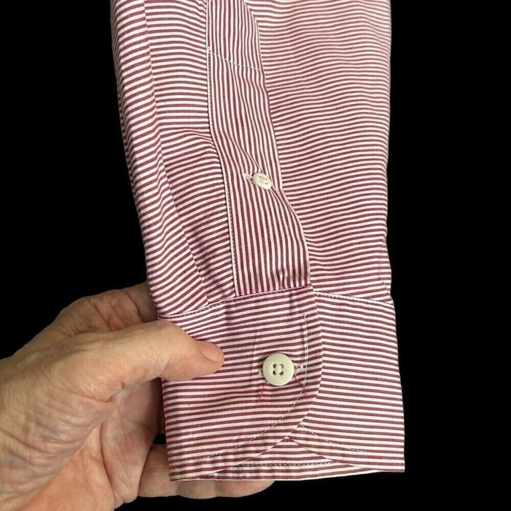 MXI Men’s Red/White Pinstripe Dress Shirt 16.5/34 100% Cotton # J1338