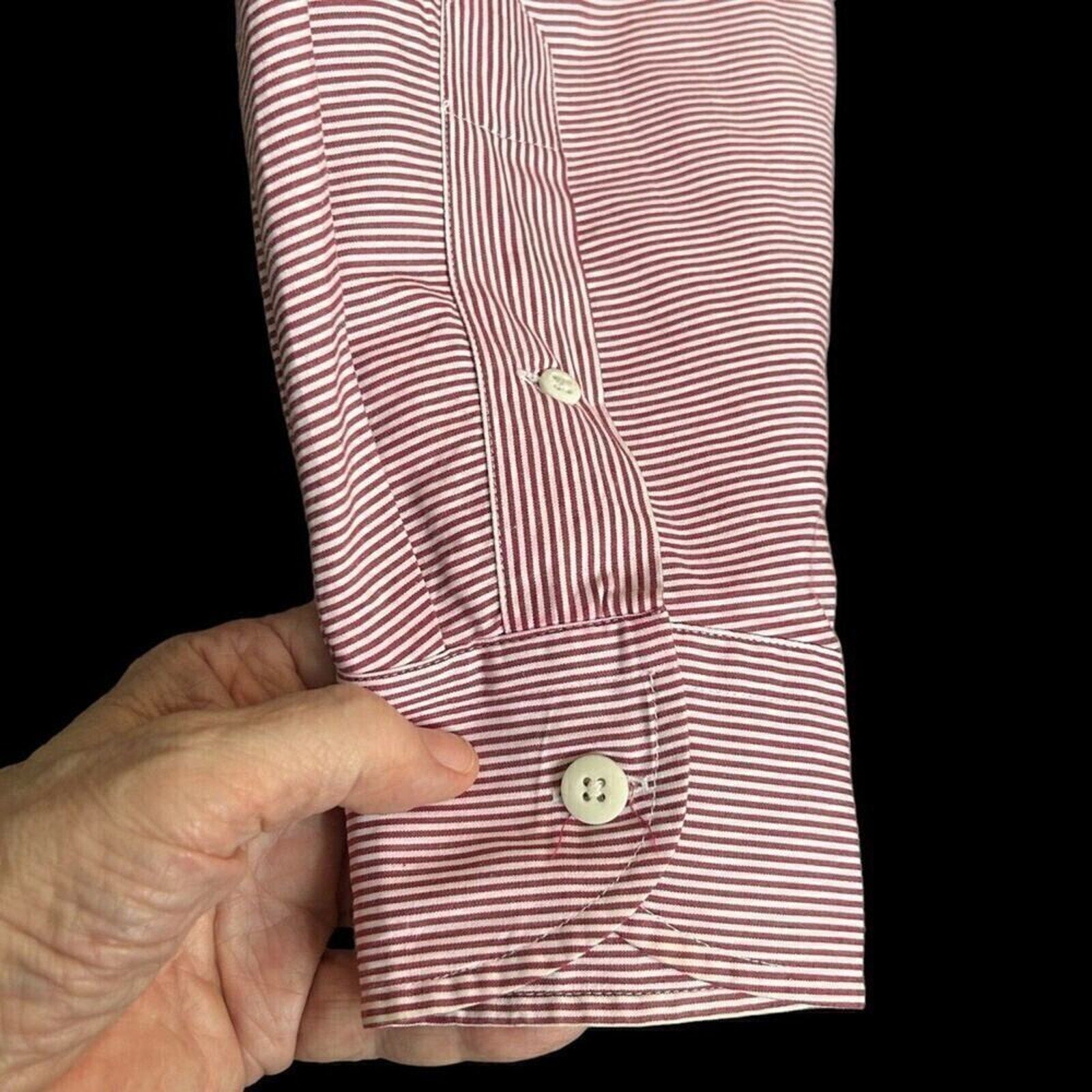 MXI Men’s Red/White Pinstripe Dress Shirt 16.5/34 100% Cotton # J1338