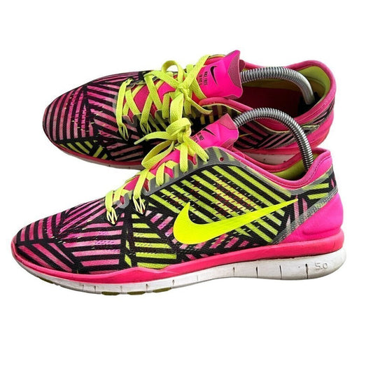 Nike Free Tr Fit Pink Pow/Volt Black Athletic Shoes Women's Sz.10 #1527