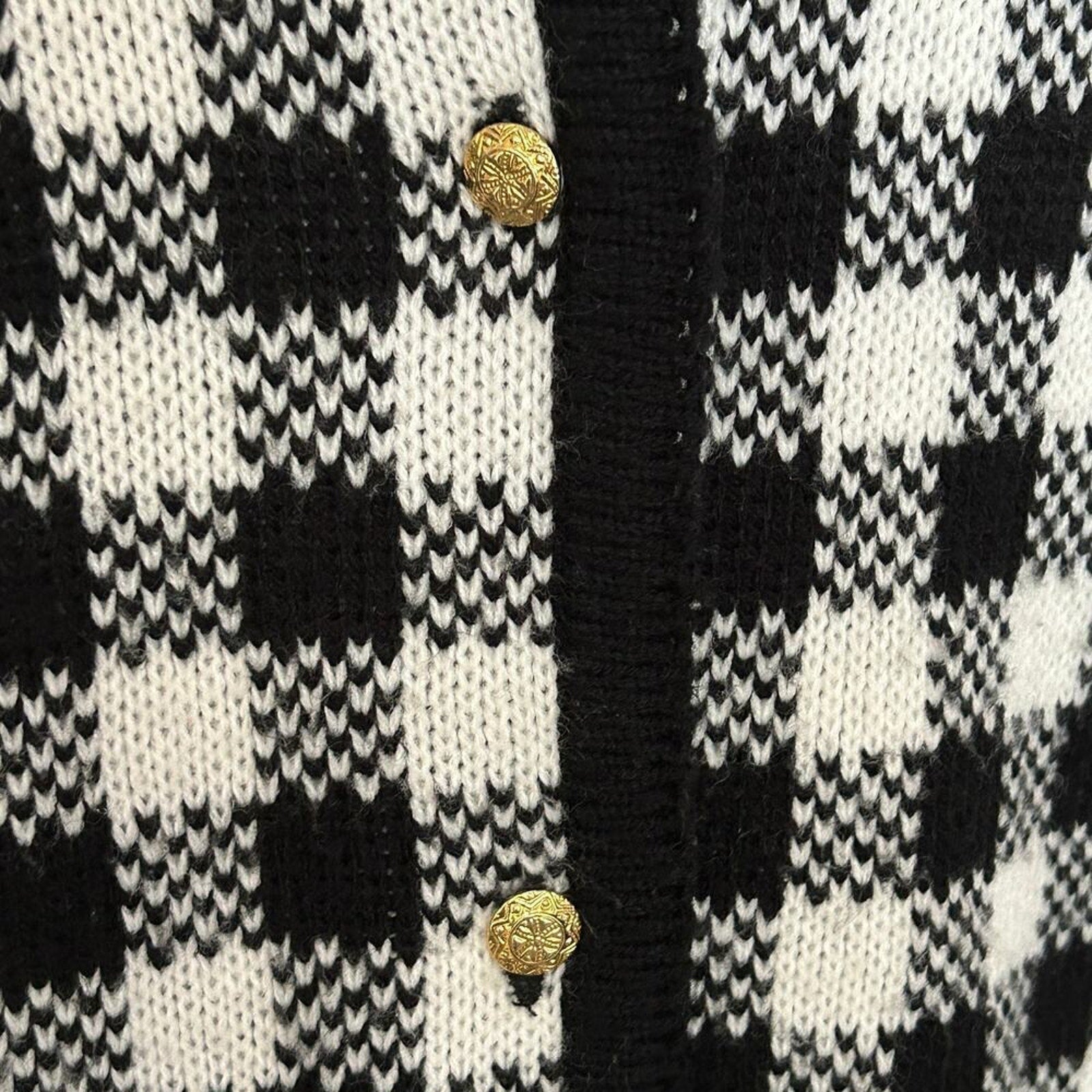 Crystal-Kobe Womens Houndstooth Sweater Gold Button Cardigan Sz. XL