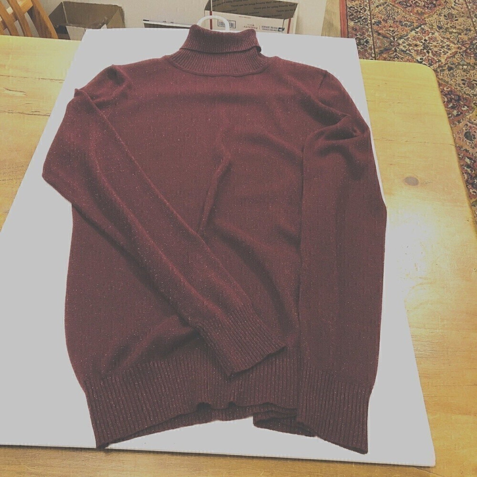 Joseph A. Women's Burgundy / Sparkle Silk Top, Turtle Neck, Size (M) #HB